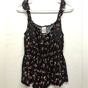 NB Black Floral Tank w/Frilly Shoulder Straps